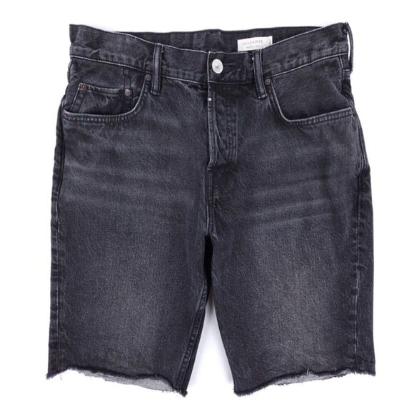ALLSAINTS Switch Shorts Raw Hem Bermuda Black Denim Quiet Luxury Grunge Minimal - Picture 1 of 7